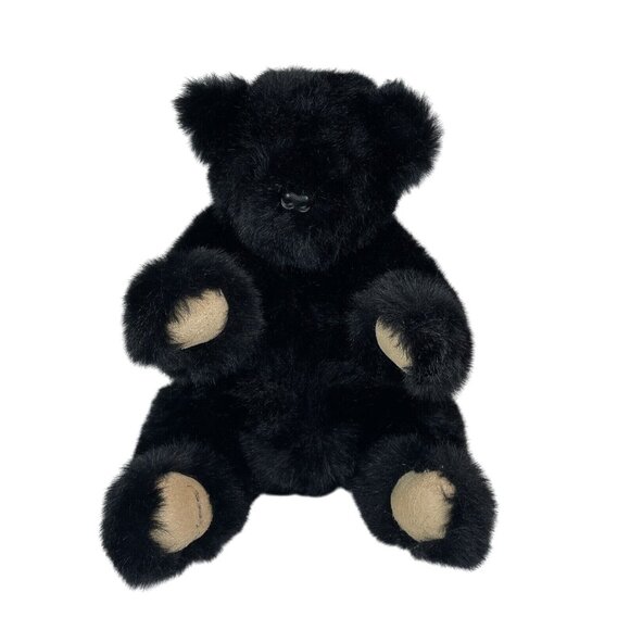 Vintage Large Black Bear Plush Joimted Arms And Legs Signed Densely Stuffed 20”
